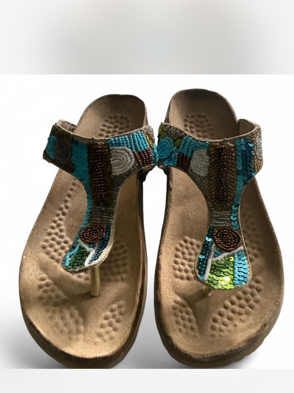 White Mountain Turquoise Multi Beaded Thong Sandal